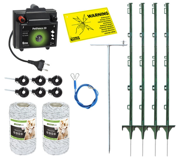 Eider Elektrozaun Komplettset Hund und Katze mit 230V Weidezaungerät, 50m