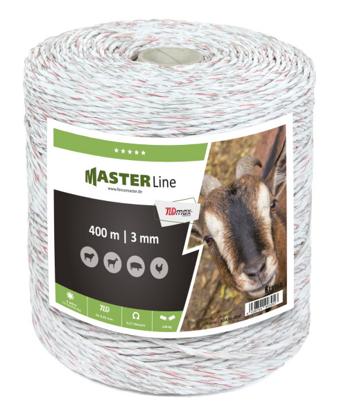 "TLDmax" Weidezaunlitze, 3 mm, weiß/rot - 400 m