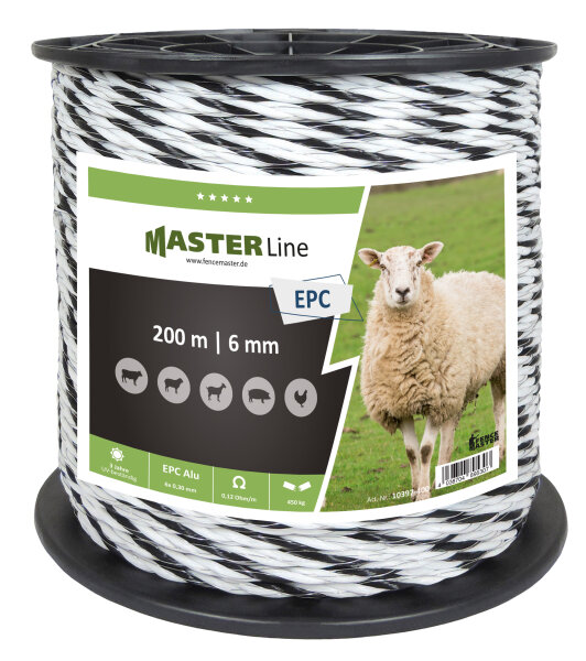 "EPC-Line" Weidezaunseil, 6 mm, weiß/schwarz - 500 m