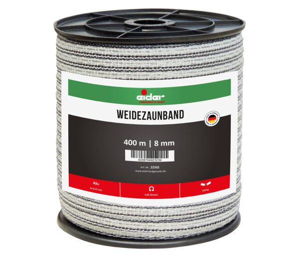 Weidezaunband,  8 mm, weiß/schwarz - 400 m