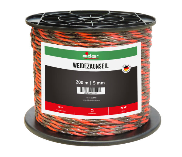 Weidezaunseil, 5 mm Ø, braun/rot - 200 m